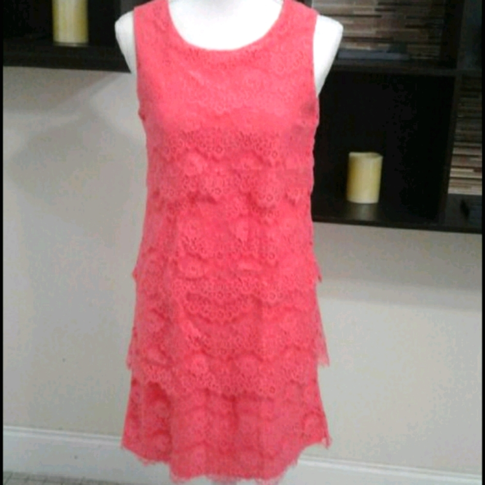 Jessica Simpson Romantic Fairy Salmon Lace Layered Event Wedding Midi Dress 2